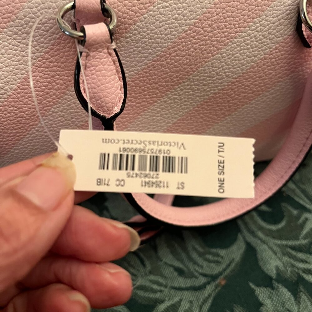 NWT Victoria Secret Mini Duffle Bag in Heritage Stripe (pink and white). - Picture 5 of 5